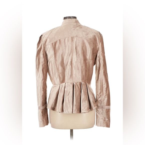 NWT Free People Ballet Racer Jacket Champagne Ruffle Peplum Velvet - Picture 3 of 4